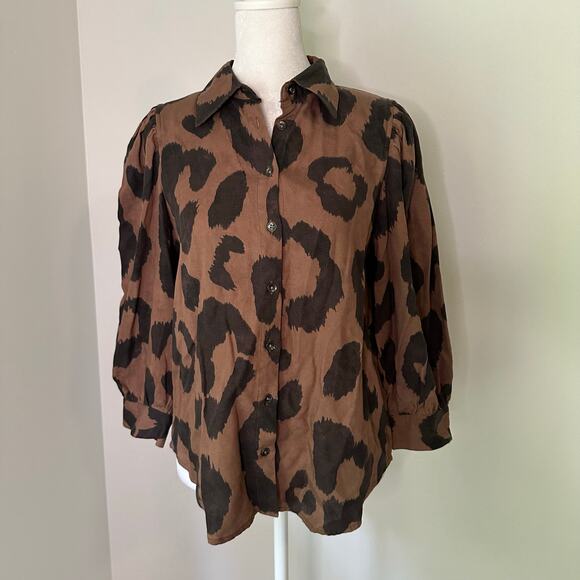 Pistola brown & black animal print button down top size XS - Picture 2 of 14